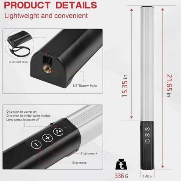 Hagibis RGB Handheld Photography Light LED Video Light Wand 9 Colors,with Built- - Picture 3 of 9